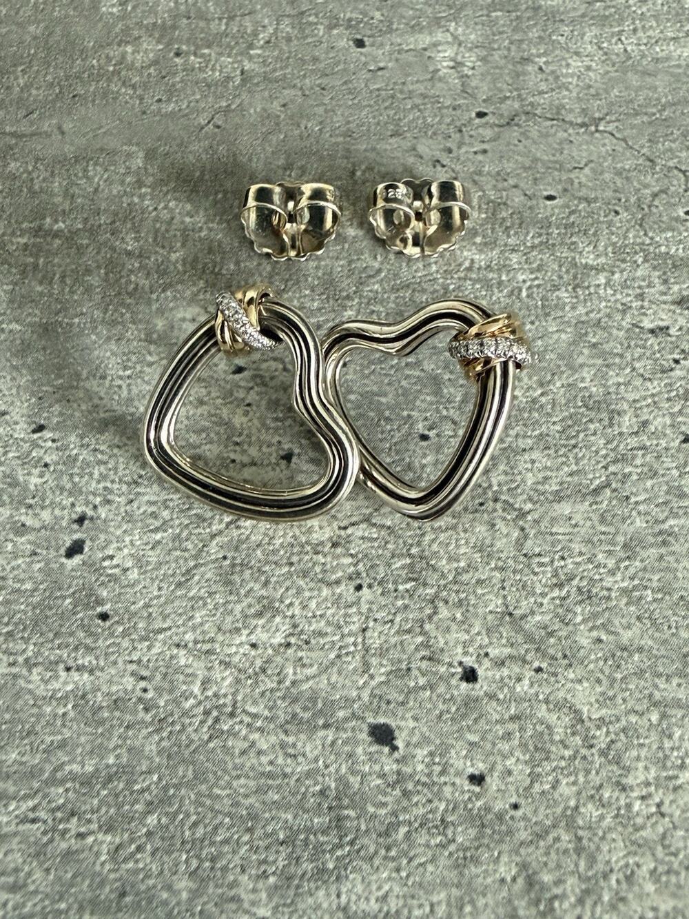 JOHN HARDY-14K Gold-Sterling Silver-Diamond-Bamboo Heart-Stud Earrings